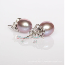 Boucles d&#39;oreilles en perles de perles d&#39;eau douce 9-10mm en argent sterling 9-10mm